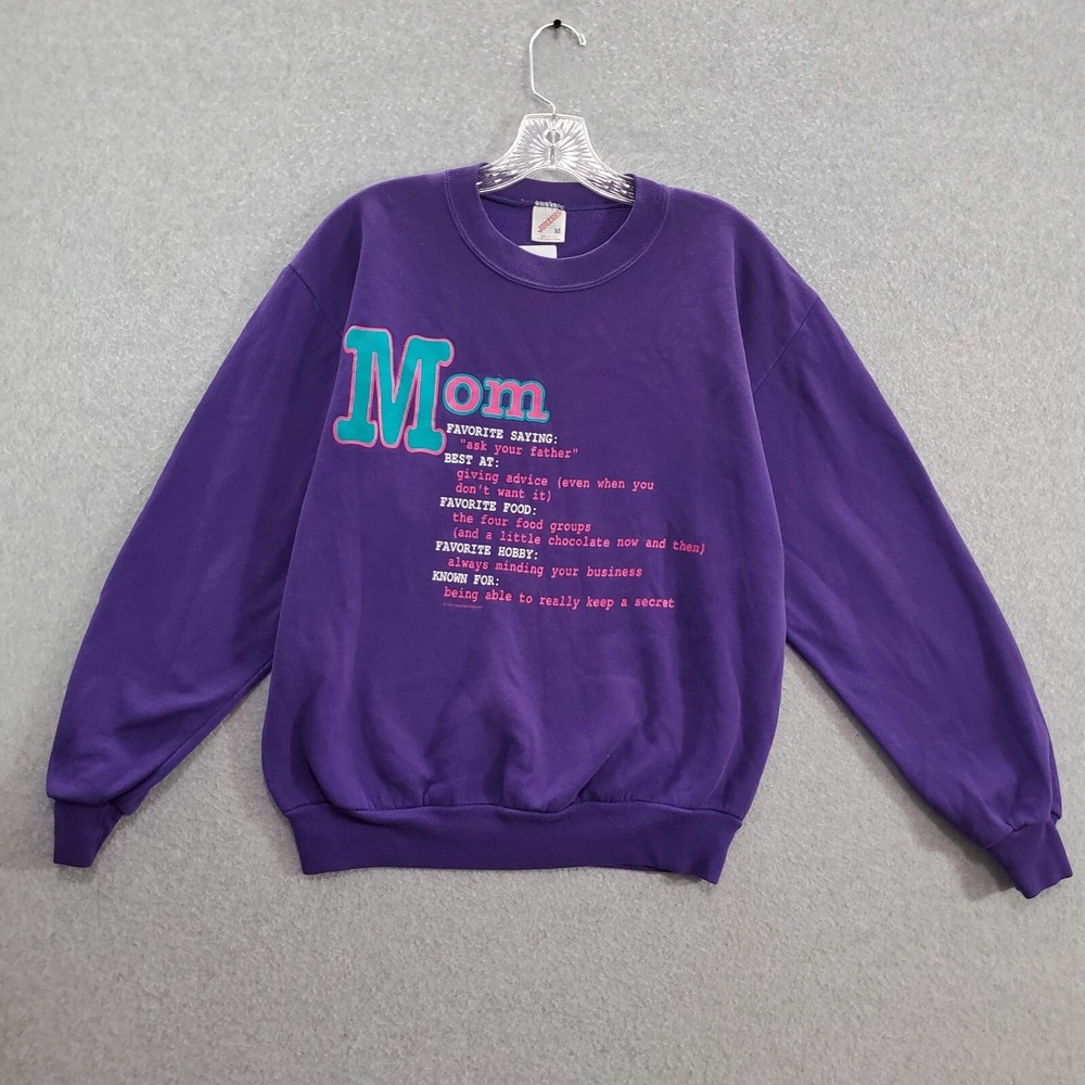 VINTAGE Mom Women Sweatshirt Medium Purple 1991 Funny Definition Graphic Print